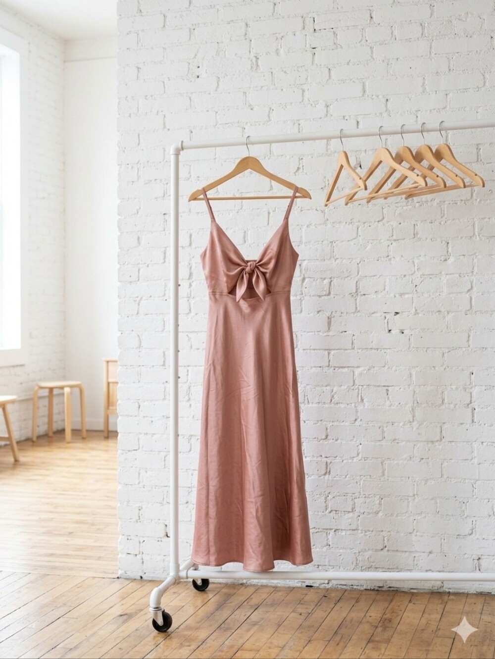 Satin Tie-Front Midi Slip Dress in Rose